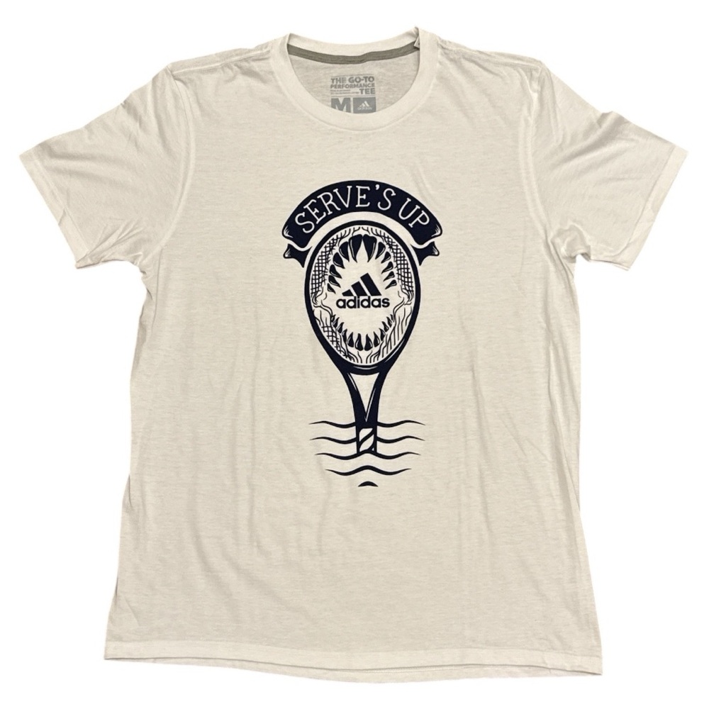 🎾Adidas The GO-TO Performance tennis graphic tee Serve’s Up white navy M NEW
